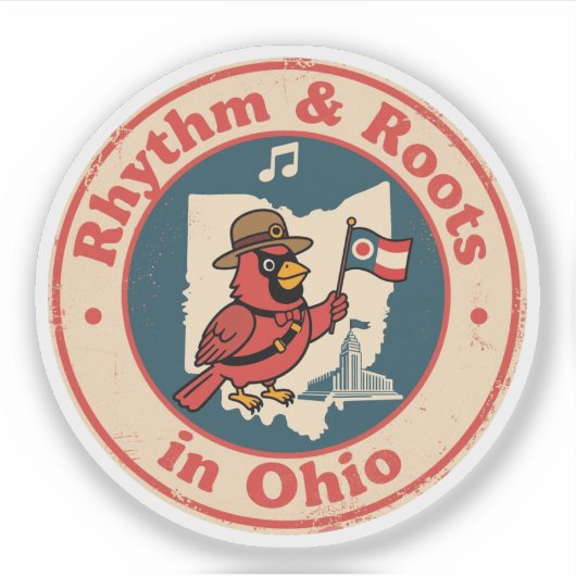 Sticker Cardinal fière du Midwest avec le drapeau de l'Ohi (Devant)