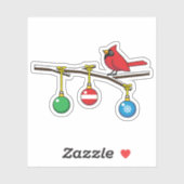 Sticker Cardinal Rouge à Noël Branche nu (Feuille)