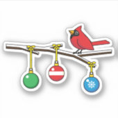 Sticker Cardinal Rouge à Noël Branche nu (Devant)