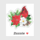 Sticker Cardinal rouge Poinsettia Bouquet Contour de Noël (Feuille)