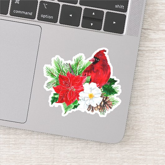 Sticker Cardinal rouge Poinsettia Bouquet Contour de Noël (Détail)