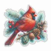 Sticker Cardinal sur la branche des pins avec les baies d' (Devant)
