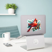 Sticker Cardinal sur la branche des pins avec les baies d' (Ordinateur portable sur le bureau)