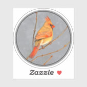 Sticker Cardinal sur une branche - Peinture originale d'oi (Feuille)
