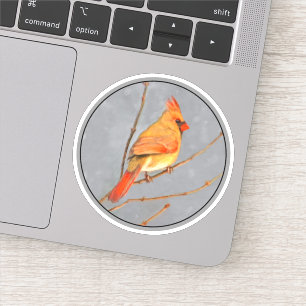 Sticker Cardinal sur une branche - Peinture originale d'oi