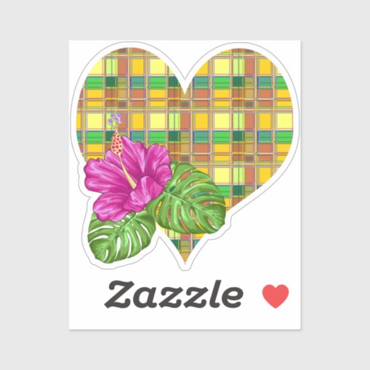 Sticker Caribbean Colorful Fabric Madras Tartan (Feuille)