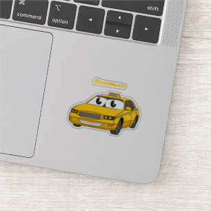 Sticker Caricature amusante de taxi jaune mignon