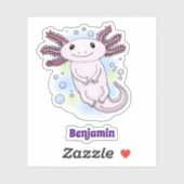 Sticker Caricature axolotl rose adorable (Feuille)