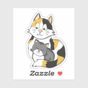 Sticker Caricature Calico Cat et Tabby Kitten