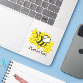 Sticker Caricature d'abeille (Ordinateur portable avec iPhone)