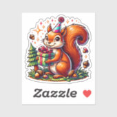 Sticker Caricature d'Anniversaire d'écureuil mignon (Feuille)