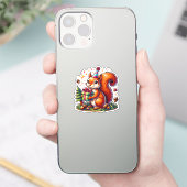 Sticker Caricature d'Anniversaire d'écureuil mignon (Téléphone)