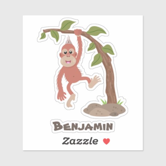 Sticker Caricature de bébé orangoutan joyeux (Feuille)