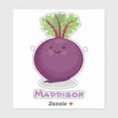 Sticker Caricature de betterave mignonne et violette (Feuille)
