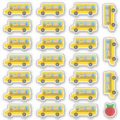 Sticker Caricature de bus scolaire Animaux 24 Bus + Pomme (Devant)