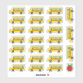 Sticker Caricature de bus scolaire Animaux 24 Bus + Pomme (Feuille)
