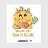 Sticker Caricature de chat orange Cute Kawaii Drôle Dit (Feuille)