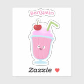 Sticker Caricature de crème glacée de fraise mignonne (Feuille)
