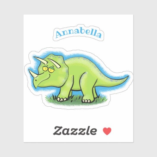 Sticker Caricature de dinosaure de triceratops vert mignon (Feuille)