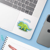 Sticker Caricature de dinosaure de triceratops vert mignon (Ordinateur portable avec iPhone)