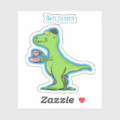 Sticker Caricature de dinosaure vert t rex (Feuille)