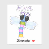 Sticker Caricature de dragonfly joyeux mignon (Feuille)