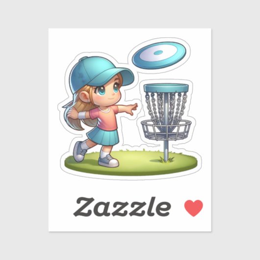 Sticker Caricature de golf de Little Girl (Feuille)