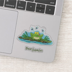 Sticker Caricature de grenouille vert mignon