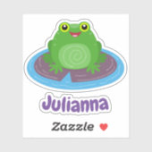 Sticker Caricature de grenouille verte kawaii joyeux (Feuille)