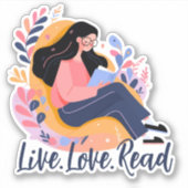 Sticker Caricature de la femme mignonne livre de lecture p (Devant)