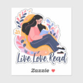 Sticker Caricature de la femme mignonne livre de lecture p (Feuille)