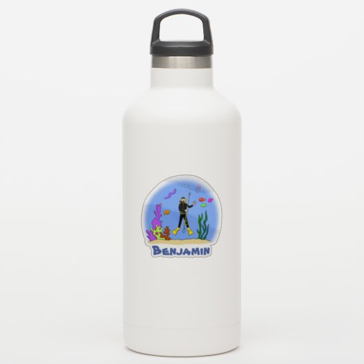 Sticker Caricature de la vie océanique de plongée Cute scu (Gourde)