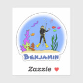 Sticker Caricature de la vie océanique de plongée Cute scu (Feuille)