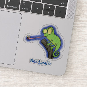 Sticker Caricature de lézard de caméléon vert joyeux