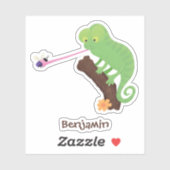 Sticker Caricature de lézard de caméléon vert joyeux (Feuille)