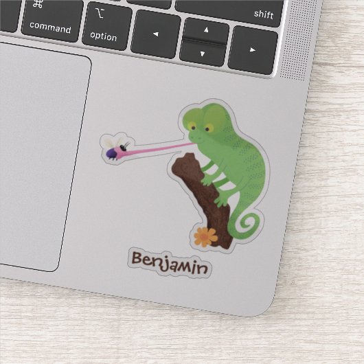 Sticker Caricature de lézard de caméléon vert joyeux (Détail)