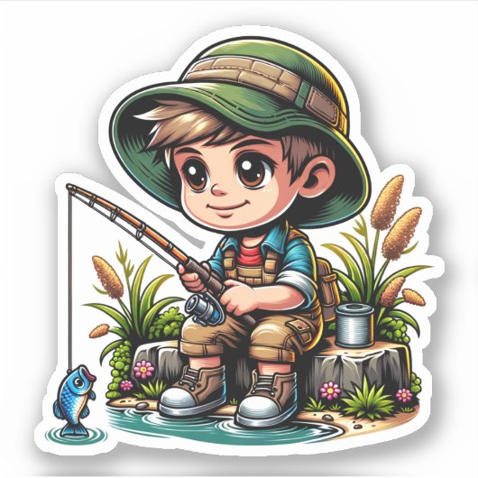 Sticker Caricature de Little Boy Fishing (Devant)