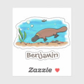 Sticker Caricature de natation de Cute platypus (Feuille)