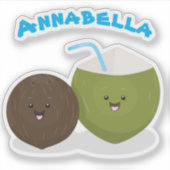 Sticker Caricature de noix de coco tropicale kawaii (Devant)