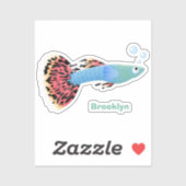Sticker Caricature de poisson tropical guppy très chic (Feuille)