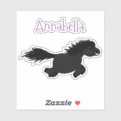 Sticker Caricature de poney noir mignon (Feuille)
