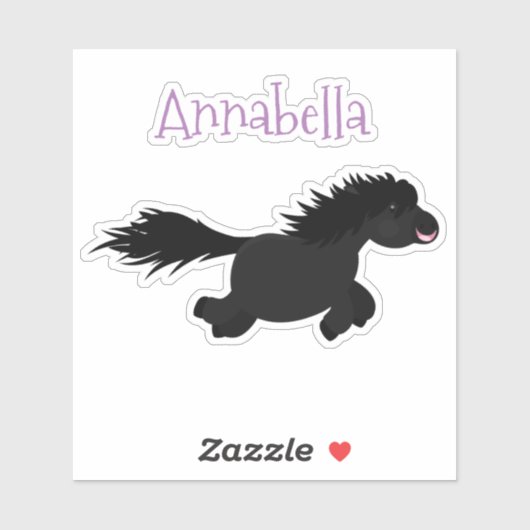 Sticker Caricature de poney noir mignon (Feuille)
