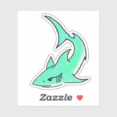 Sticker caricature de requin vert bleu animal de l'océan (Feuille)