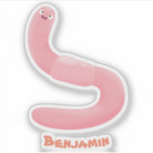 Sticker Caricature de vers de terre rose joli (Devant)