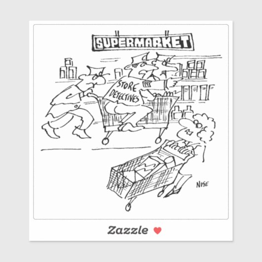 Sticker Caricature des détectives de magasin de supermarch (Feuille)