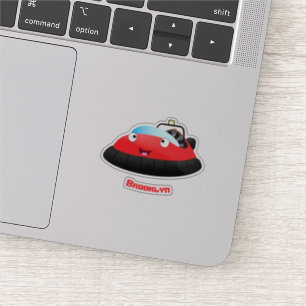 Sticker Caricature d'hovercraft rouge joyeux