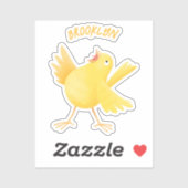 Sticker Caricature d'oiseau canari jaune chantant mignon (Feuille)