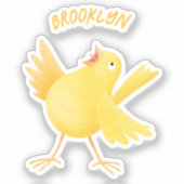 Sticker Caricature d'oiseau canari jaune chantant mignon (Recto)