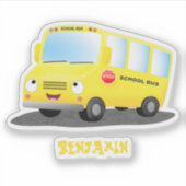 Sticker Caricature du bus scolaire jaune joyeux (Devant)