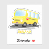 Sticker Caricature du bus scolaire jaune joyeux (Feuille)